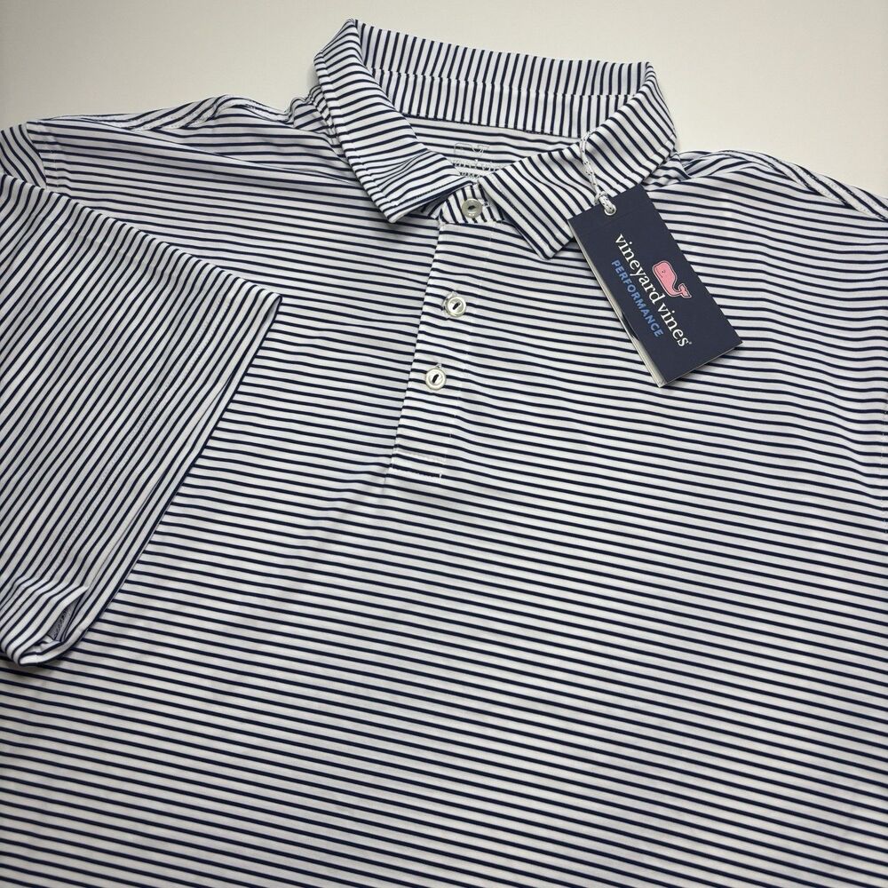 Vineyard Vines Performance Sankaty Golf Polo Blue Bradley‎ Stripe Men's XXL NEW - Picture 3 of 7